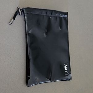 New never used Yves Saint Laurent bag pouch Black vinyl drawstring pouch YSL